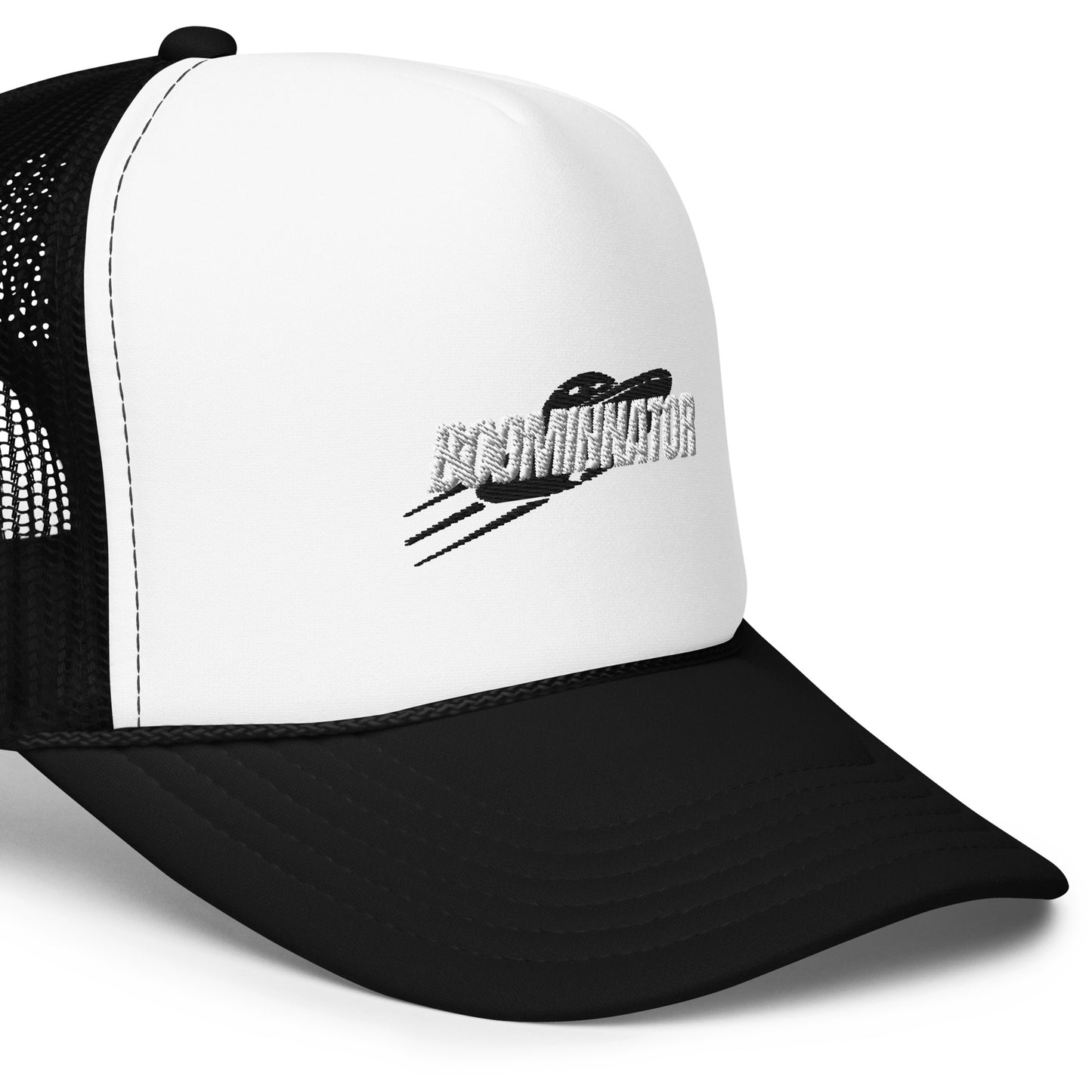 Boominnator Black and White Logo foam trucker hat